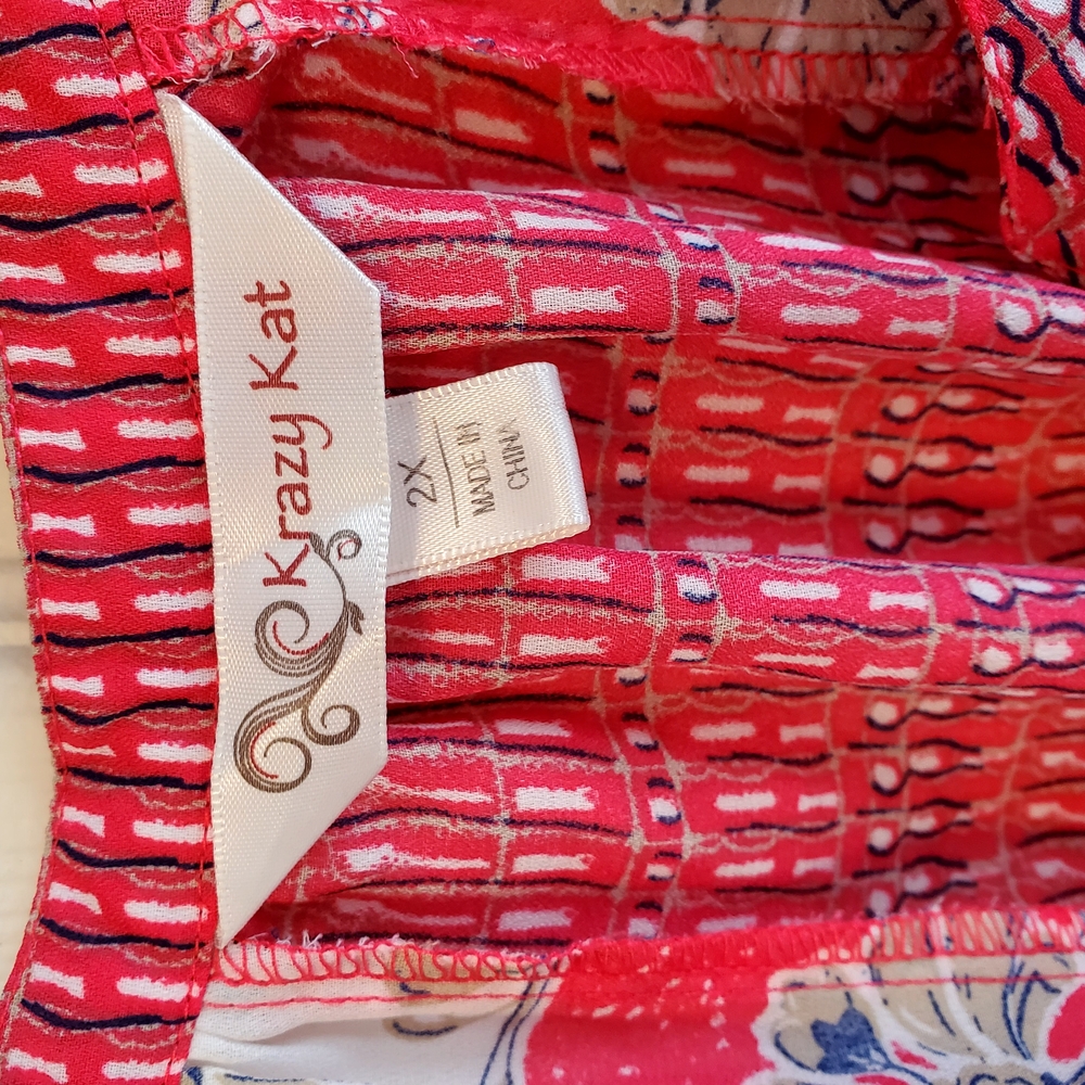 Krazy Kat Pink, White, Blue, & Beige Blouse. Size 2x - Picture 3 of 5